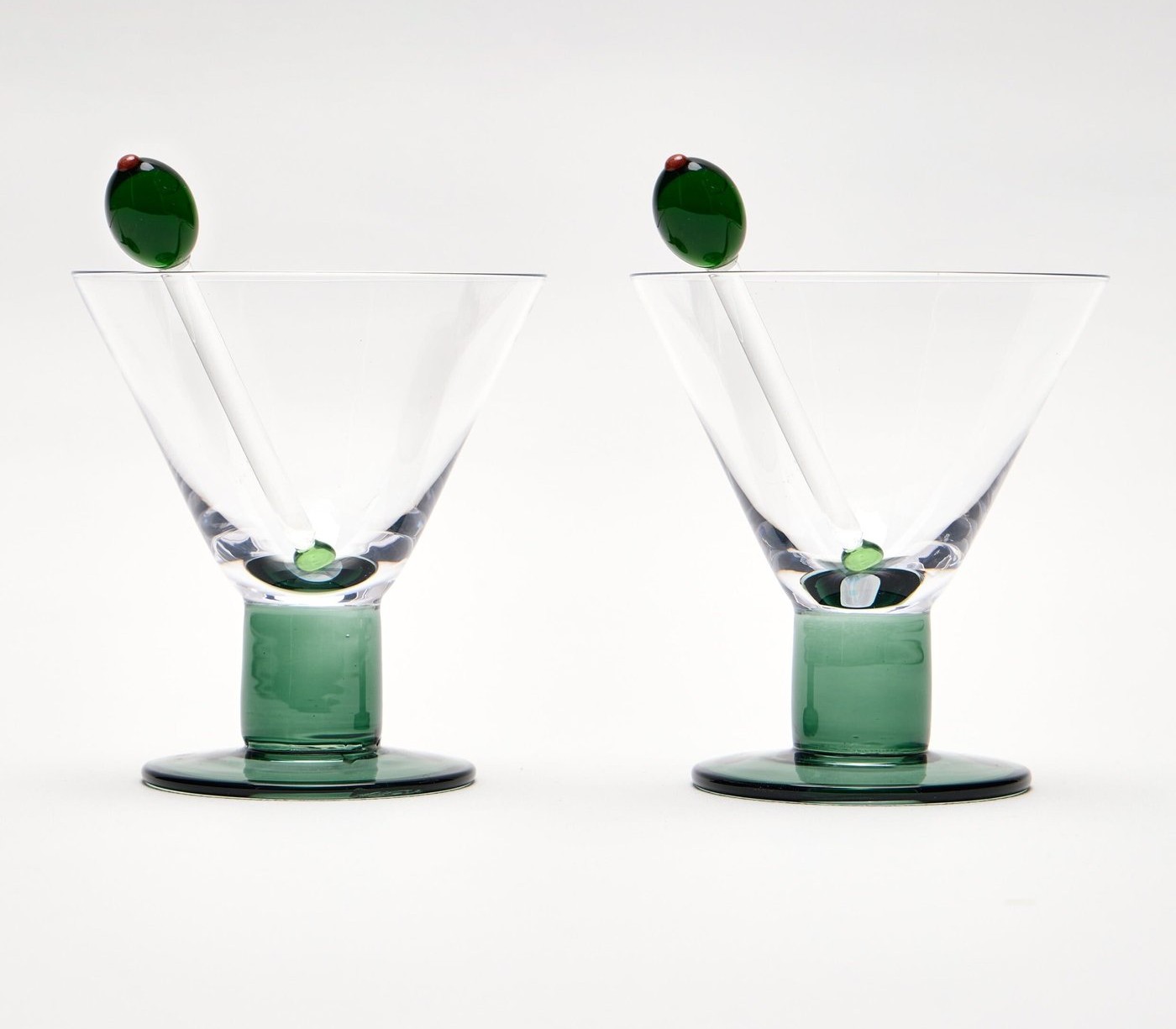 Glass Olive Martini Glasses, Set of Two